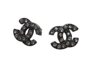CHANEL シャネル ココマーク ピアス 両耳用 メタル ラインストーン ガンメタル金具 重量約4.0g 美品 中古 4b006450