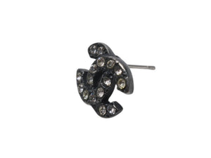 CHANEL シャネル ココマーク ピアス 両耳用 メタル ラインストーン ガンメタル金具 重量約4.0g 美品 中古 4b006450