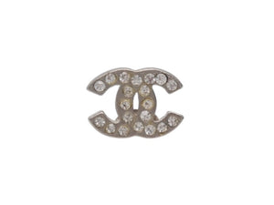 極美品 CHANEL シャネル ココマーク ピアス 両耳 A12W刻印 フランス製 1.5g メタル ラインストーン シルバー金具 中古 4b006452