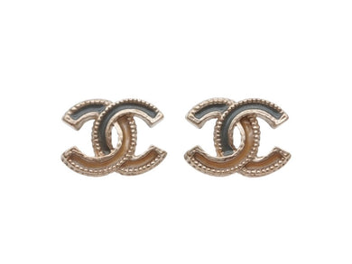 極美品 CHANEL シャネル Coco Mark ココマーク A12A刻印 3g ゴールド グレーカラー ピアス 中古 4b006456