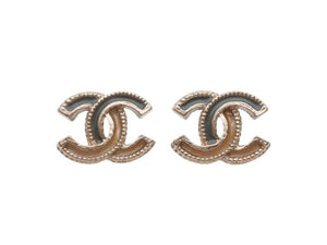 極美品 CHANEL シャネル Coco Mark ココマーク A12A刻印 3g ゴールド グレーカラー ピアス 中古 4b006456