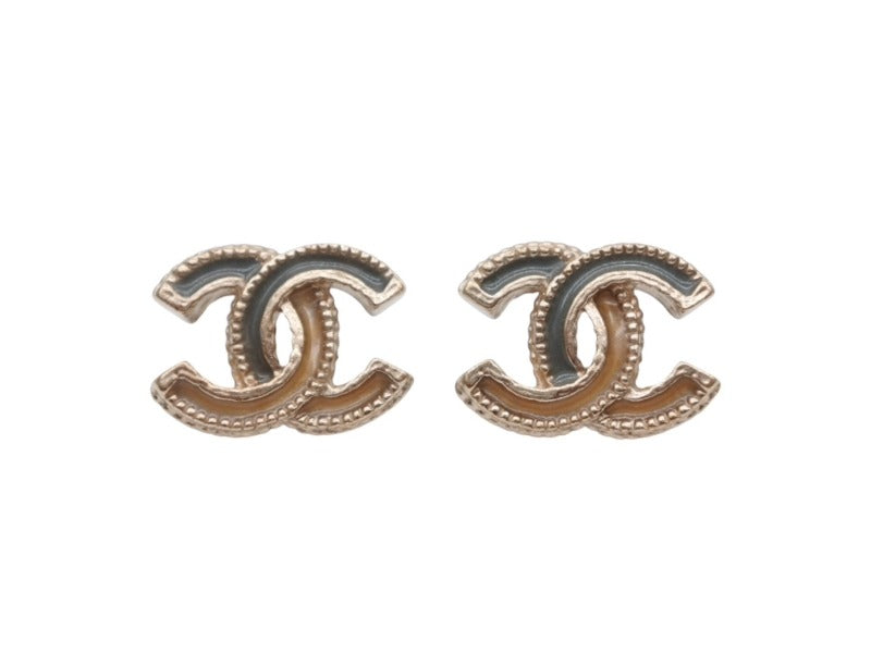極美品 CHANEL シャネル Coco Mark ココマーク A12A刻印 3g ゴールド グレーカラー ピアス 中古 4b006456