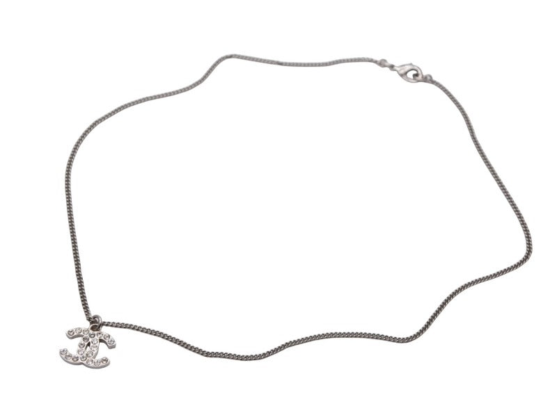 CHANEL シャネル ココマーク ラインストーン ネックレス 重量約5.0g F14V刻印 全長約46cm シルバー メタル 美品 中古 4b006457