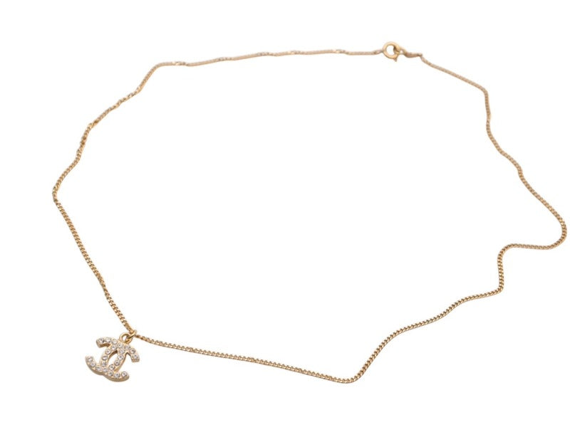 CHANEL シャネル ココマーク ラインストーン ネックレス 重量約2.9g 05P刻印 全長約48cm ゴールド メタル 美品 中古 4b006464