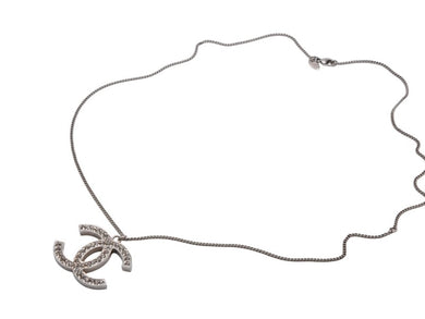 CHANEL シャネル ココマーク ラインストーン ネックレス 重量約15.8g 12A刻印 全長約68cm シルバー メタル 美品 中古 4b006472