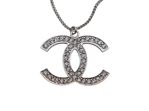 CHANEL シャネル ココマーク ラインストーン ネックレス 重量約15.8g 12A刻印 全長約68cm シルバー メタル 美品 中古 4b006472
