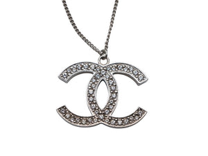 CHANEL シャネル ココマーク ラインストーン ネックレス 重量約15.8g 12A刻印 全長約68cm シルバー メタル 美品 中古 4b006472