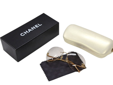 極美品 CHANEL シャネル リムレス ココマーク サングラス メガネ 4108-B GP ラインストーン ブラウン ゴールド金具 中古 4b006473