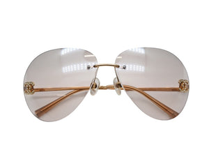 極美品 CHANEL シャネル リムレス ココマーク サングラス メガネ 4108-B GP ラインストーン ブラウン ゴールド金具 中古 4b006473