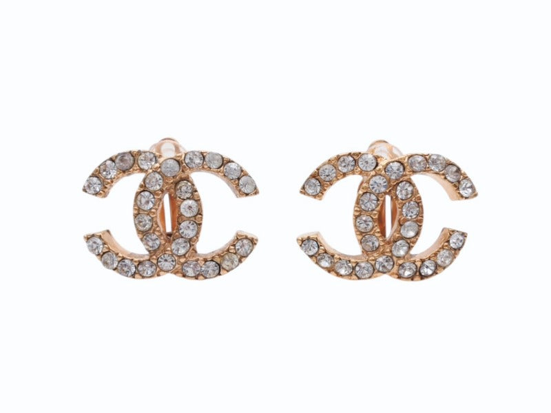 極美品 CHANEL シャネル Coco Mark ココマーク ピアス ラインストーン ゴールドカラー 02A 刻印 4.9g アクセサリー 中古 4b006477
