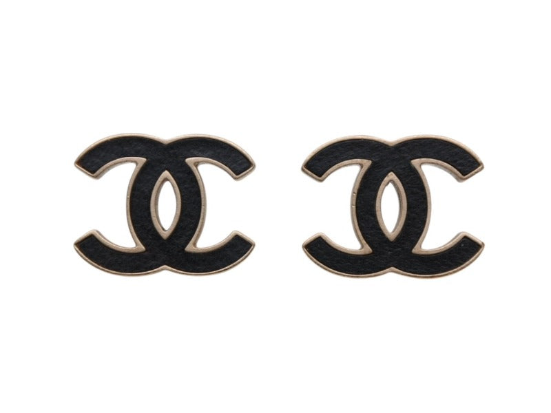 極美品 CHANEL シャネル Coco Mark ココマーク ピアス B13C 刻印 4.8g ゴールド ブラック カラー 中古 4b006479