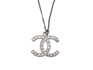 CHANEL シャネル ココマーク スクエアラインストーン ネックレス 重量約5.3g B12A刻印 全長約45cm シルバー メタル 美品 中古 4b006481