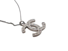 Load image into Gallery viewer, CHANEL シャネル ココマーク スクエアラインストーン ネックレス 重量約5.3g B12A刻印 全長約45cm シルバー メタル 美品 中古 4b006481