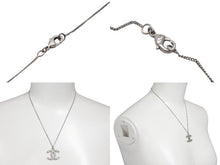 Load image into Gallery viewer, CHANEL シャネル ココマーク スクエアラインストーン ネックレス 重量約5.3g B12A刻印 全長約45cm シルバー メタル 美品 中古 4b006481