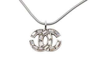 CHANEL シャネル ココマーク スクエアラインストーン ネックレス 重量約11.4g 01P刻印 全長約48cm シルバー メタル 美品 中古 4b006483