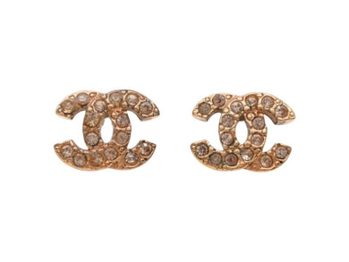 極美品 CHANEL シャネル Coco Mark ココマーク ピアス ラインストーン ゴールドカラー 04A刻印 1.8g 中古 4b006484