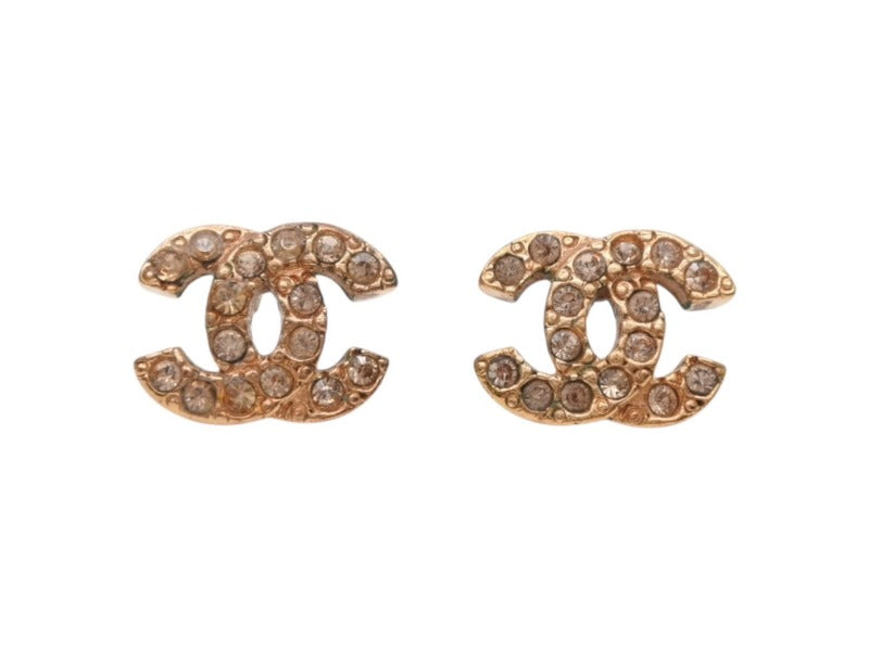 極美品 CHANEL シャネル Coco Mark ココマーク ピアス ラインストーン ゴールドカラー 04A刻印 1.8g 中古 4b006484