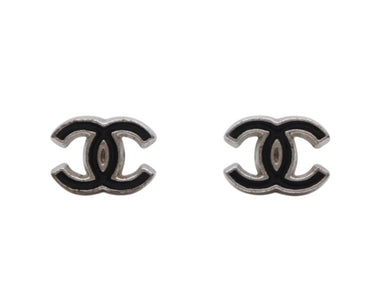 極美品 CHANEL シャネル ピアス CoCo Mark ココマーク 04P刻印 0.8g シルバー ブラックカラー 中古 4b006485