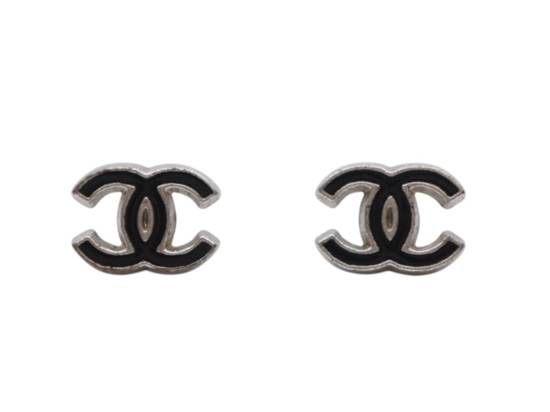 極美品 CHANEL シャネル ピアス CoCo Mark ココマーク 04P刻印 0.8g シルバー ブラックカラー 中古 4b006485