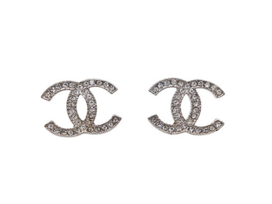 極美品 CHANEL シャネル CoCo Mark ココマーク ピアス シルバーカラー ラインストーン A14V刻印 1.4g 中古 4b006486