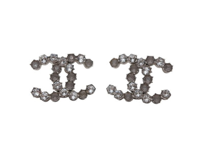 極美品 CHANEL シャネル Coco Mark ココマーク B15A刻印 2.8g ピアス シルバーカラー ラインストーン 中古 4b006488