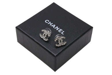 極美品 CHANEL シャネル Coco Mark ココマーク ピアス ラインストーン シルバーカラー 06V 刻印 1.8g アクセサリー 中古 4b006489
