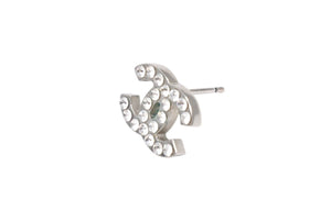 極美品 CHANEL シャネル Coco Mark ココマーク ピアス ラインストーン シルバーカラー 06V 刻印 1.8g アクセサリー 中古 4b006489