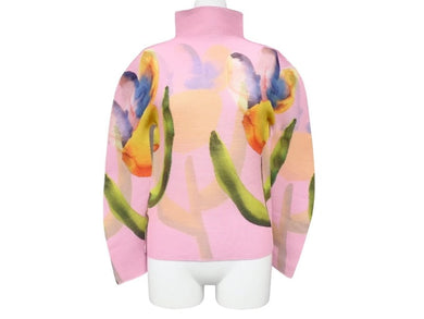 極美品 ISSEY MIYAKE me イッセイミヤケ ミー ハイネック プリーツ カットソー ピンク Mi41FJ631 ポリエステル サイズF 中古 4b006505