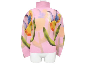 極美品 ISSEY MIYAKE me イッセイミヤケ ミー ハイネック プリーツ カットソー ピンク Mi41FJ631 ポリエステル サイズF 中古 4b006505
