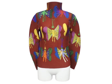 極美品 me ISSEY MIYAKE ミー イッセイミヤケ 総柄 カットソー プリーツ M193FJ361 ポリエステル ブラウン マルチカラー サイズF 中古 4b006514