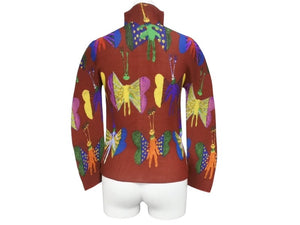 極美品 me ISSEY MIYAKE ミー イッセイミヤケ 総柄 カットソー プリーツ M193FJ361 ポリエステル ブラウン マルチカラー サイズF 中古 4b006514