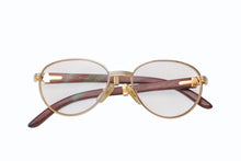 Load image into Gallery viewer, 極美品 CARTIER カルティエ Giverny ジヴェルニー 眼鏡 135b サイズ52◻︎16 ウッドテンプル ゴールド シルバー 度入り 中古 4b006523