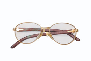 極美品 CARTIER カルティエ Giverny ジヴェルニー 眼鏡 135b サイズ52◻︎16 ウッドテンプル ゴールド シルバー 度入り 中古 4b006523