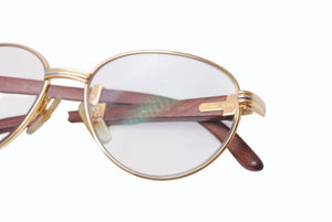 極美品 CARTIER カルティエ Giverny ジヴェルニー 眼鏡 135b サイズ52◻︎16 ウッドテンプル ゴールド シルバー 度入り 中古 4b006523