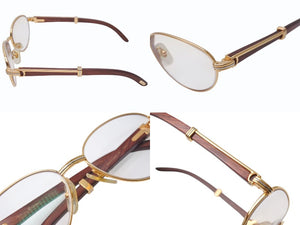 極美品 CARTIER カルティエ Giverny ジヴェルニー 眼鏡 135b サイズ52◻︎16 ウッドテンプル ゴールド シルバー 度入り 中古 4b006523