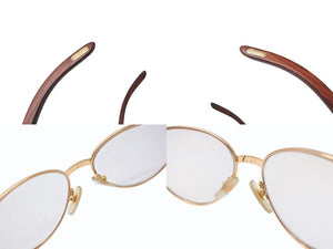 極美品 CARTIER カルティエ Giverny ジヴェルニー 眼鏡 135b サイズ52◻︎16 ウッドテンプル ゴールド シルバー 度入り 中古 4b006523