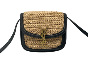 極美品 YVES SAINT LAURENT イヴサンローラン カイラ ミニショルダーバッグ 634818 ラフィア レザー ベージュ ゴールド金具 中古 4b006528