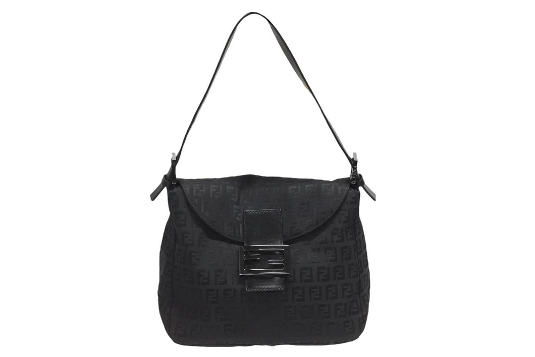 極美品 FENDI フェンディ マンマバケット ワンショルダーバッグ 8BR442 ズッキーノ柄 縦長 ブラック ガンメタリック金具 中古 4b006531