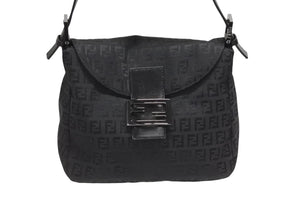 極美品 FENDI フェンディ マンマバケット ワンショルダーバッグ 8BR442 ズッキーノ柄 縦長 ブラック ガンメタリック金具 中古 4b006531