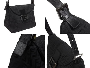 極美品 FENDI フェンディ マンマバケット ワンショルダーバッグ 8BR442 ズッキーノ柄 縦長 ブラック ガンメタリック金具 中古 4b006531