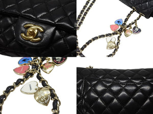 CHANEL シャネル マトラッセ 25cm イーストウエスト バレンタインシリーズ ショルダーバッグ ラムスキン ブラック ゴールド金具 美品 中古 4b006532