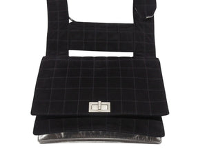 CHANEL シャネル ショルダーバッグ チョコバー ターンロック ブラック シルバー スウェード 美品 中古 4b006537