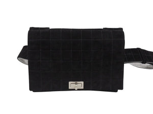 CHANEL シャネル ショルダーバッグ チョコバー ターンロック ブラック シルバー スウェード 美品 中古 4b006537