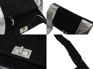 CHANEL シャネル ショルダーバッグ チョコバー ターンロック ブラック シルバー スウェード 美品 中古 4b006537