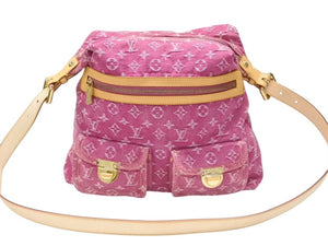 極美品 LOUIS VUITTON ルイヴィトン バギーGM ショルダーバッグ 2WAY M95210 モノグラム デニム ピンク ゴールド金具 中古 4b006543