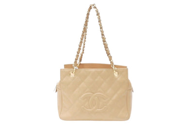 極美品 CHANEL シャネル PTT チェーントートバッグ ココマーク 7番台 キャビアスキン ブラウン ゴールド金具 中古 4b006546
