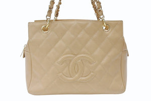 極美品 CHANEL シャネル PTT チェーントートバッグ ココマーク 7番台 キャビアスキン ブラウン ゴールド金具 中古 4b006546
