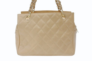 極美品 CHANEL シャネル PTT チェーントートバッグ ココマーク 7番台 キャビアスキン ブラウン ゴールド金具 中古 4b006546