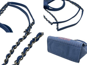 CHANEL シャネル ドーヴィル ミディアム 2WAYバッグ ランダム番台 ココマーク ストライプ ブルー シルバー金具 美品 中古 4b006547