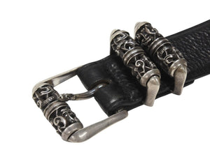 極美品 CHROME HEARTS クロムハーツ 3ピース ローラーベルト サイズ36 レザー シルバ−925 ブラック 中古 4b006555